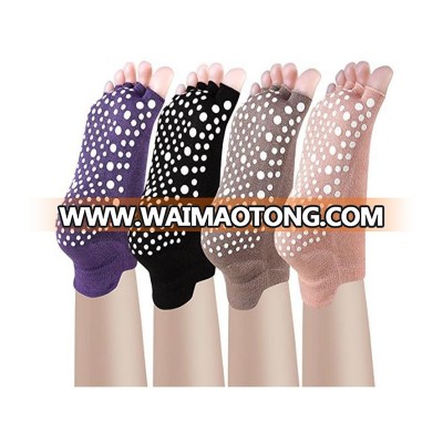 Fashion Women Cotton PVC Bottom Non slip Ankle open Toe Pilates Yoga Compression Sock